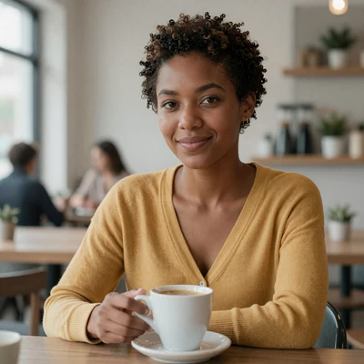 Maya, a Deaf Gallaudet grad and ASL poet, in a Washington coffee shop