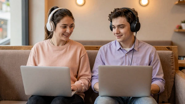 Autistic couple on a parallel-play cafe date, autism dating community