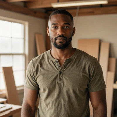 Marcus, a Black army veteran and woodworker with service-connected PTSD in San Diego